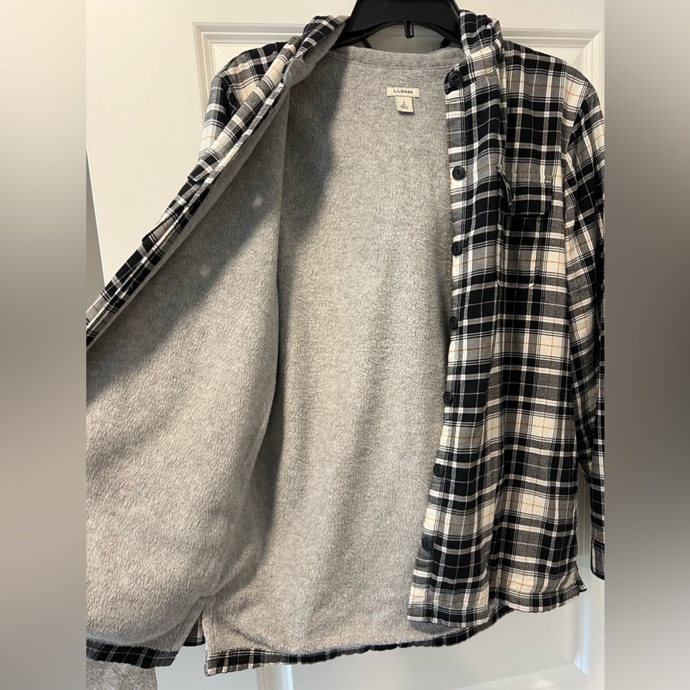 LL Bean Sherpa Lined Hooded Flannel
